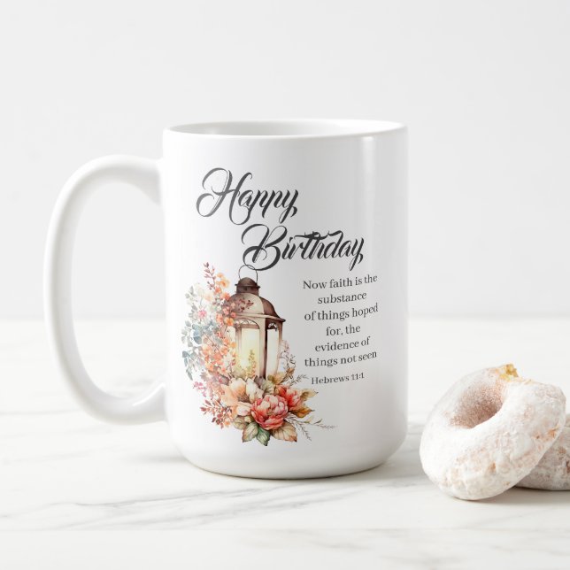 Taza De Café Hebrews 11:1 Christian Birthday Wishes (Con donut)