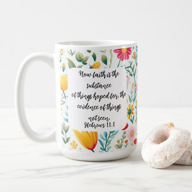 Taza De Café Hebrews 11:1 Coffee Mug (Con donut)