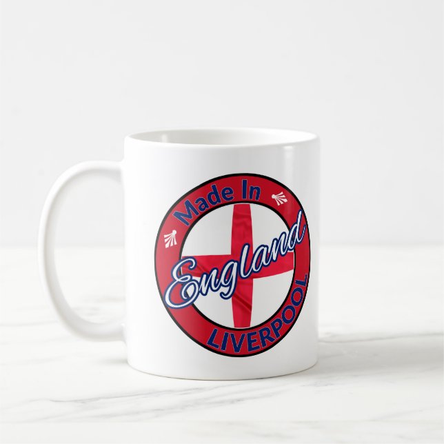 Taza De Café Hecho en Liverpool Inglaterra Bandera St George (Izquierda)