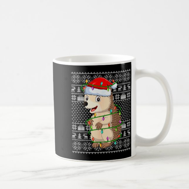 Taza De Café Hedgehog Christmas Lights Ugly Sweater Funny Santa (Derecha)