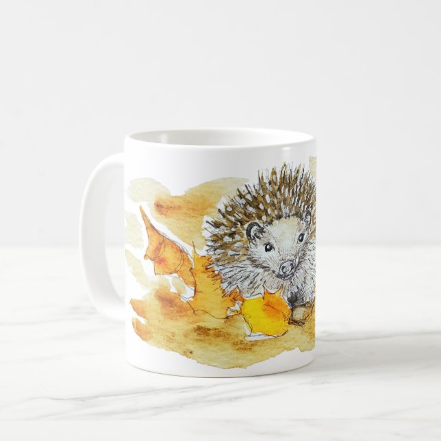 Taza De Café Hedgehog In Fall Leaves (Anverso izquierdo)