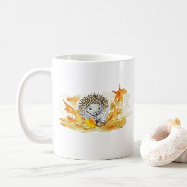 Taza De Café Hedgehog In Fall Leaves (Con donut)