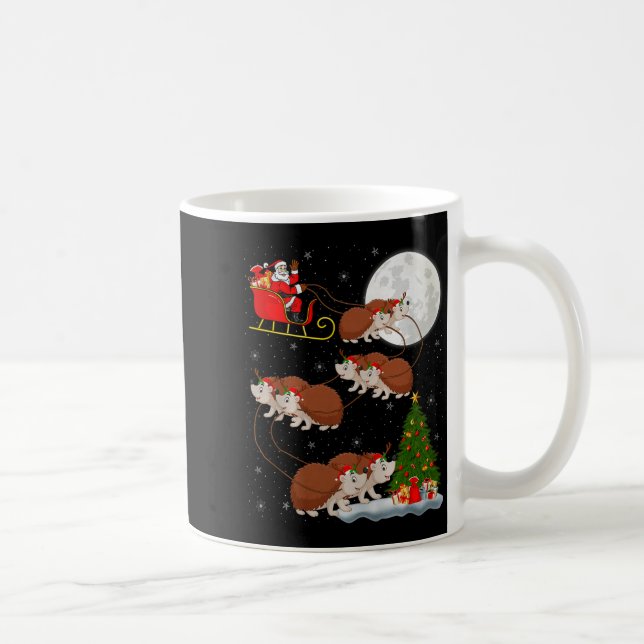 Taza De Café Hedgehog Santa Sleigh Flying Funny Magical Christm (Derecha)