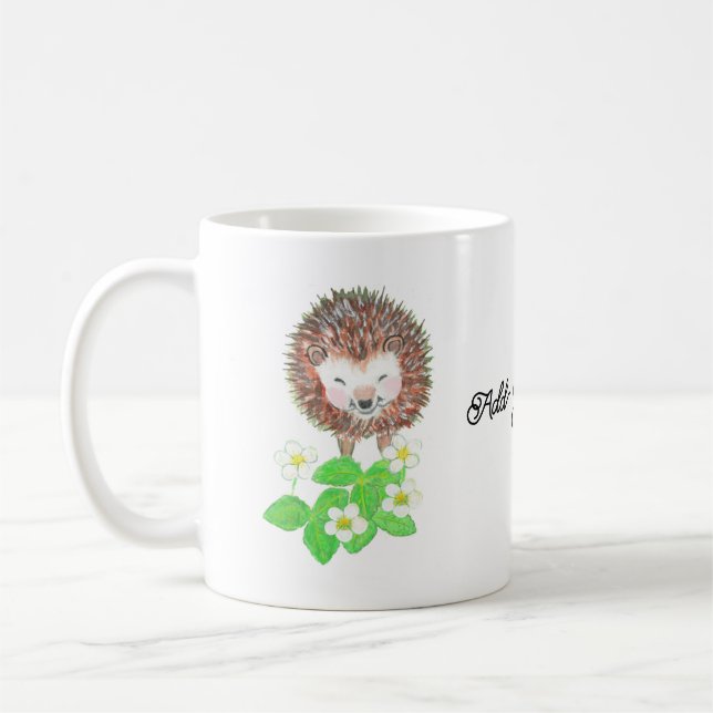 Taza De Café Hedgehog y Flores de fresa personalizadas Happy (Izquierda)