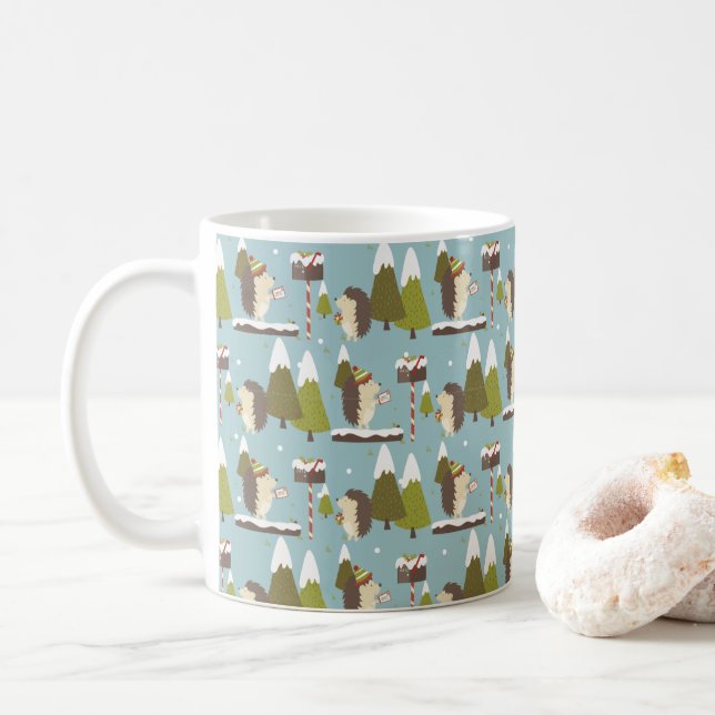 Taza De Café Hedgehog y Navidades blancos Coffee Mug (Con donut)