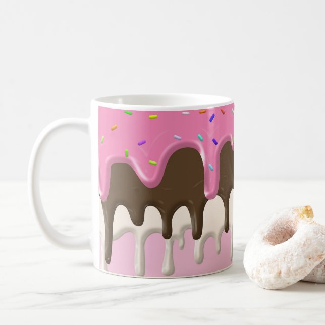 Taza De Café Helado de crema rosa espolvorear llovizna (Con donut)