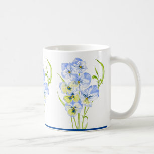 Taza De Café Helados Pansies azules sobre un tazón clásico (11 