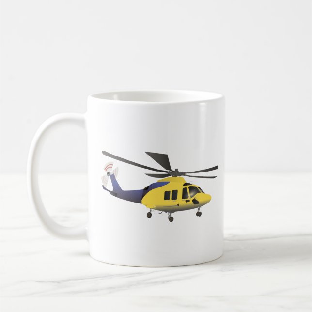 Taza De Café Helicóptero amarillo y azul moderno (Izquierda)