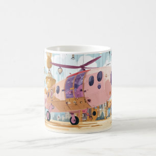 Taza De Café Helicópteros futuristas rosados y beige en un esti