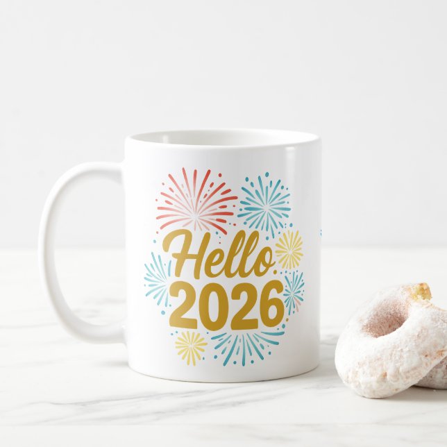 Taza De Café Hello 2026 Fireworks (Con donut)