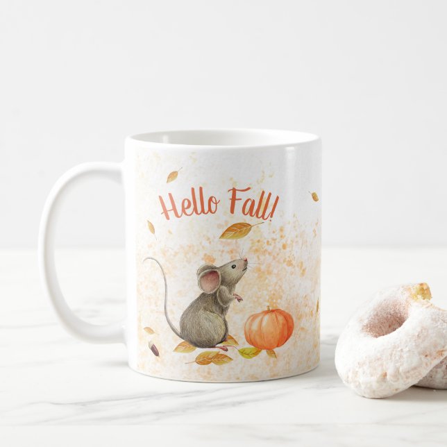 Taza De Café Hello Fall Cute Mouse Acción de Gracias (Con donut)