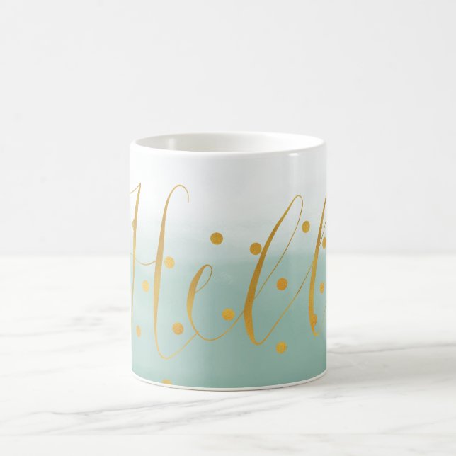 Taza De Café Hello Gold Mint Confetti Ombre (Centro)