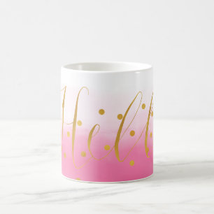 Taza De Café Hello Gold Pink Confetti Ombre
