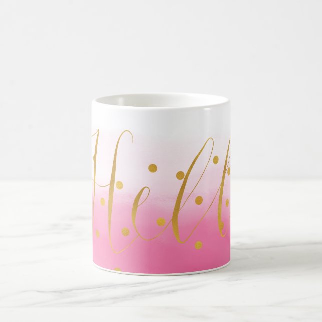 Taza De Café Hello Gold Pink Confetti Ombre (Centro)