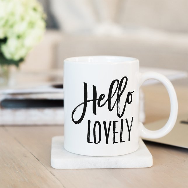 Taza De Café Hello Lovely | Tipografía moderna (Subido por el creador)