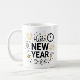 Taza De Café Hello New Year Cute Hand-Drawn Fireworks Mug