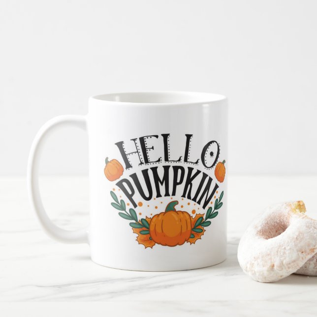 Taza De Café Hello Pumpkin Fall Autumn                          (Con donut)