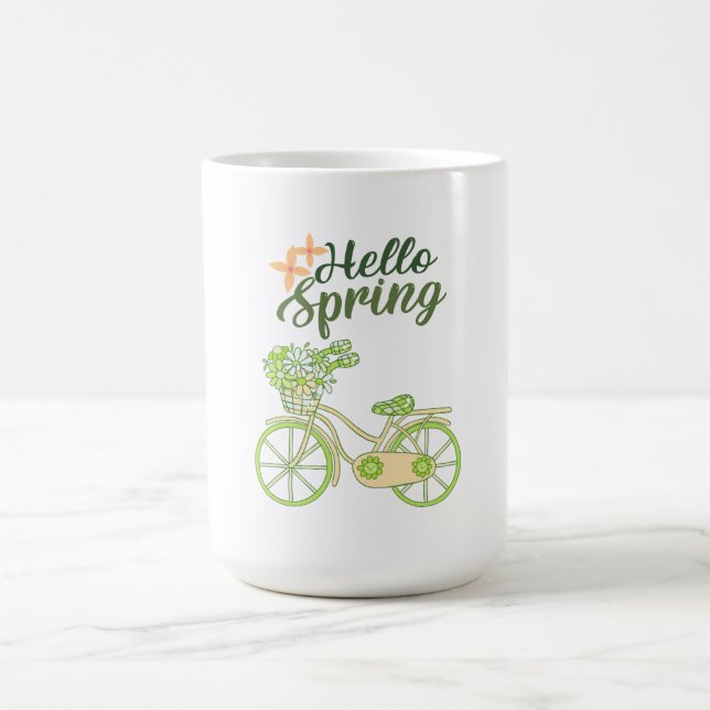 Taza De Café Hello Spring Vintage Bicycle Illustration  (Centro)