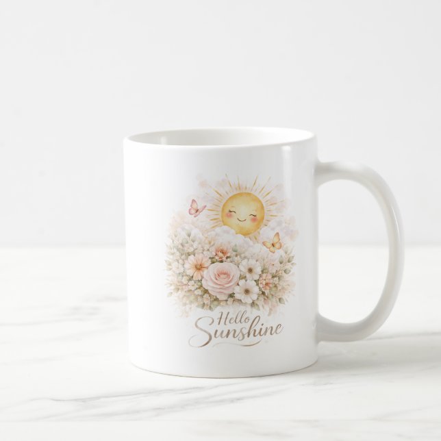Taza De Café Hello Sunshine Design – Cute Sun and Floral  (Derecha)