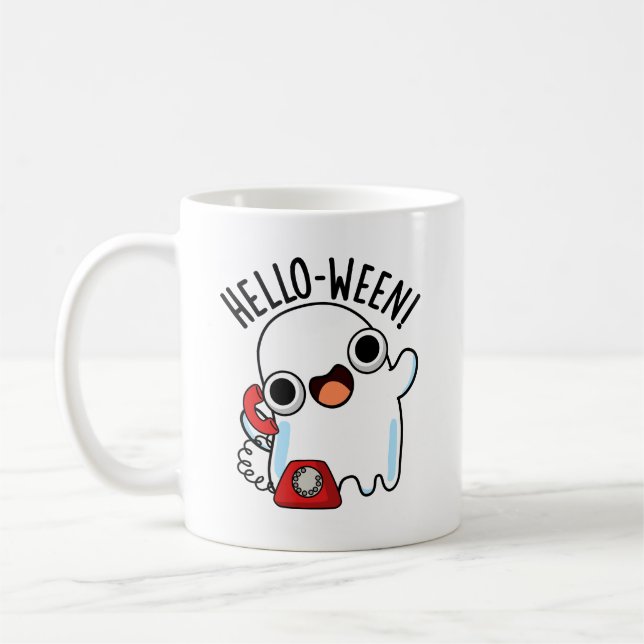 Taza De Café Hello-ween Funny Ghost Pun (Izquierda)