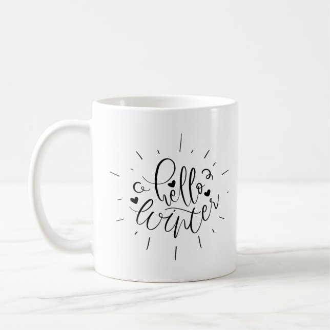 Taza De Café Hello Winter Decorative Modern Script (Izquierda)