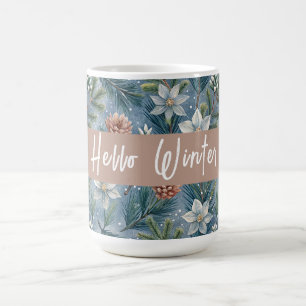 Taza De Café Hello Winter Pines & Flowers