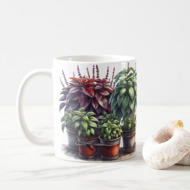 Taza De Café Herb Basil Jardín Herbs Culinario Café Mug (Con donut)