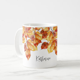 Taza De Café Herbst Blätter Aquarell Design