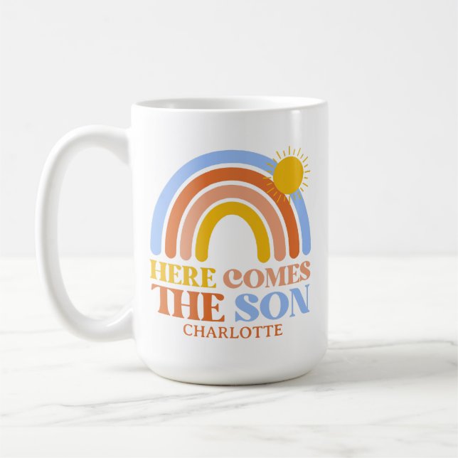 Taza De Café Here Comes The Son Rainbow Boy Baby Shower (Izquierda)
