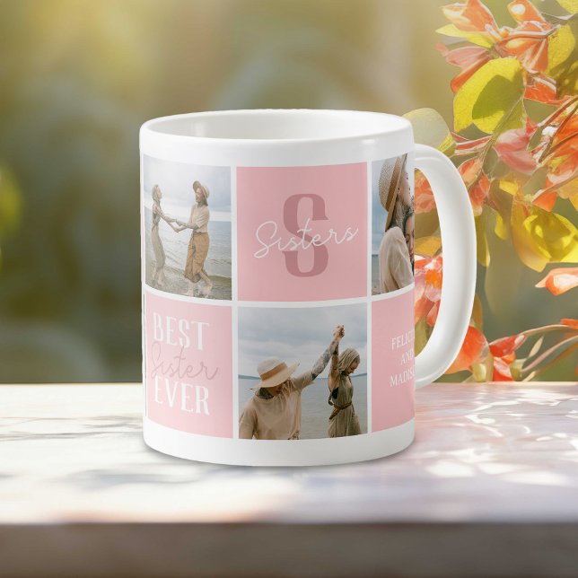Taza De Café Hermana moderna Collage de fotos  rosado (Subido por el creador)