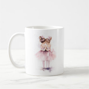 Taza De Café Hermanas Ballerina abrazando ballet acuarela