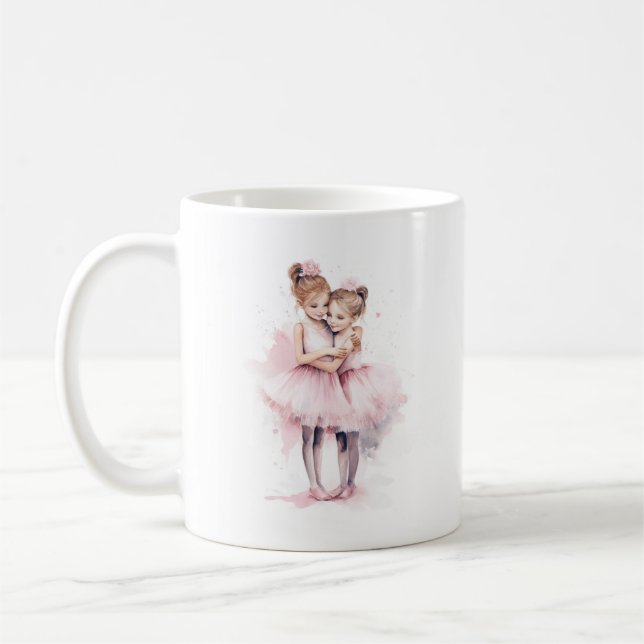 Taza De Café Hermanas Ballerina abrazando el baile gigante rosa (Izquierda)