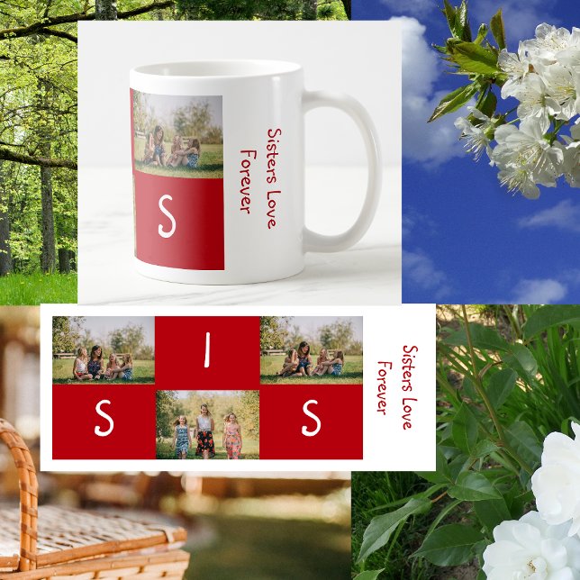 Taza De Café Hermanas cubanas aman para siempre fotos de Person (Sisters Love Forever. Personalized mug w/ 2 photos and the letters SIS. Minimalist, elegant, modern)