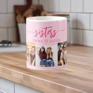 Taza De Café Hermanas rosadas calientes 3 regalo de Collage de