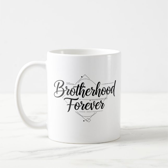 Taza De Café Hermandad por Siempre Script Negro y Blanco (Izquierda)