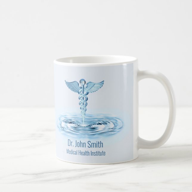Taza De Café Hermes Médico Rod Caduceus Blue Water Ripples (Derecha)
