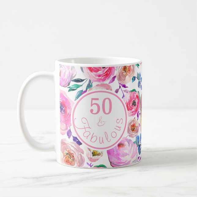 Taza De Café Hermosa acuarela 50 y fabulosa floral (Izquierda)