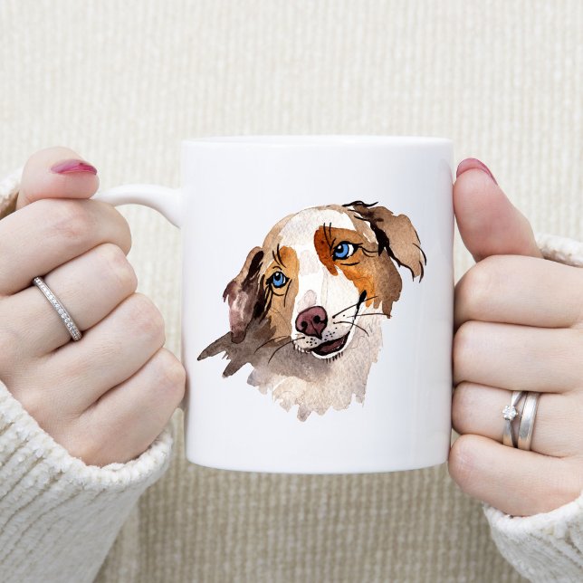 Taza De Café Hermosa acuarela Blue Eyed Australian Shepherd (Subido por el creador)