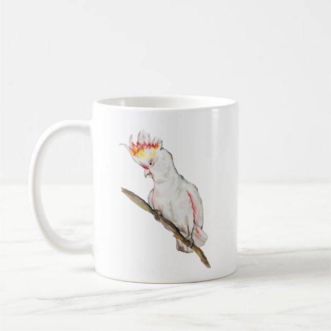 Taza De Café Hermosa acuarela cacatúa dibujo a mano de loro (Izquierda)