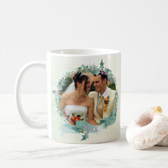 Taza De Café Hermosa acuarela casada y Feliz Navidad (Con donut)
