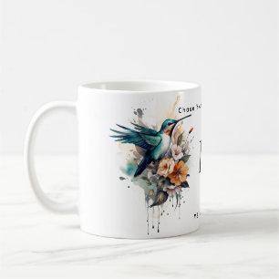 Taza De Café Hermosa acuarela Hummingbird Monograma Nombre