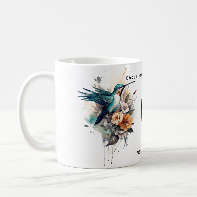 Taza De Café Hermosa acuarela Hummingbird Monograma Nombre (Izquierda)