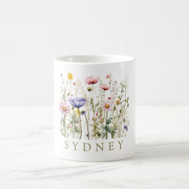 Taza De Café Hermosa acuarela Jardín Botánico de Flor Silvestre