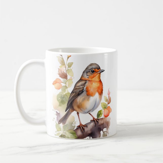 Taza De Café Hermosa acuarela Robin Bird Americana (Izquierda)