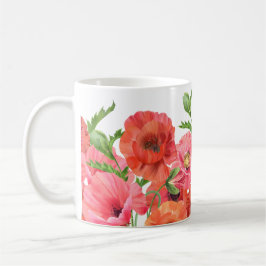 Taza De Café Hermosa acuarela Rojo Poppies Floral