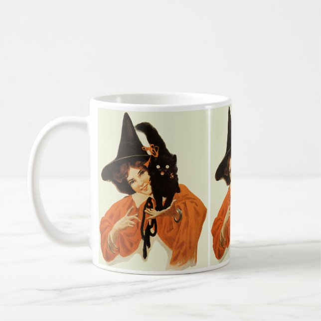 Taza De Café Hermosa bruja con gato negro lindo (Izquierda)