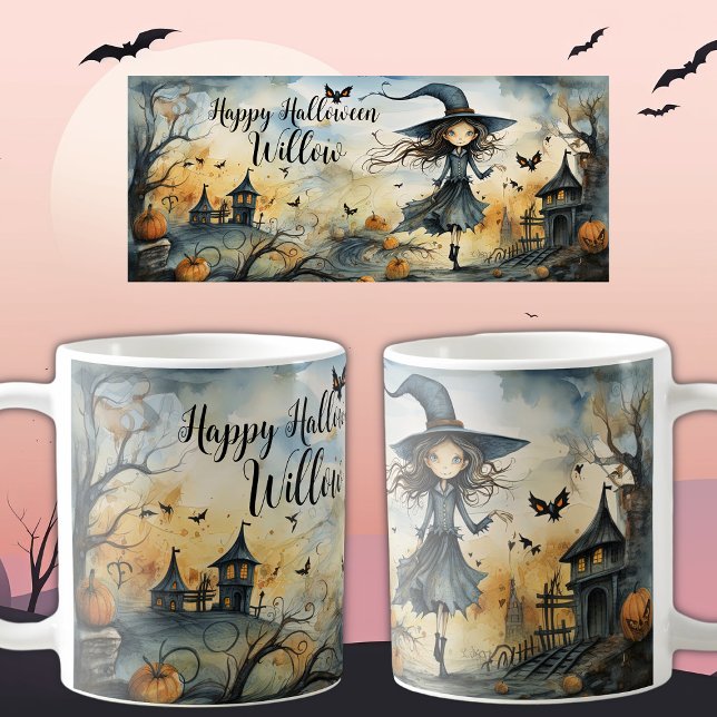 Taza De Café Hermosa Bruja de Halloween, nombre personalizado (Subido por el creador)