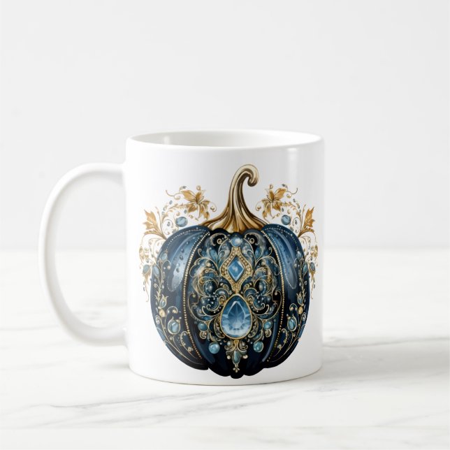 Taza De Café Hermosa calabaza azul y dorada (Izquierda)