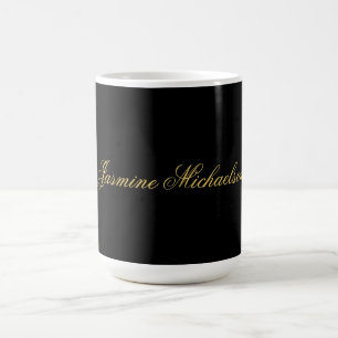 Taza De Café Hermosa Caligrafía Chic Nombre Negro & Dorado