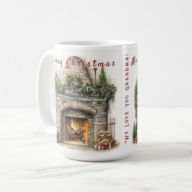 Taza De Café Hermosa chimenea Navidades Velas Holly Wreath (Anverso izquierdo)